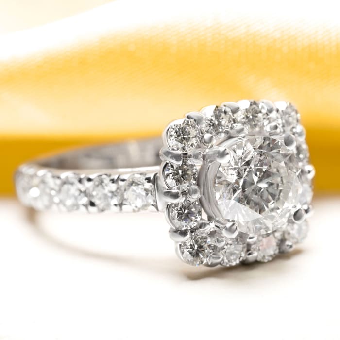 2 1/2 Carat Halo Diamond Engagement Ring In 14K White Gold