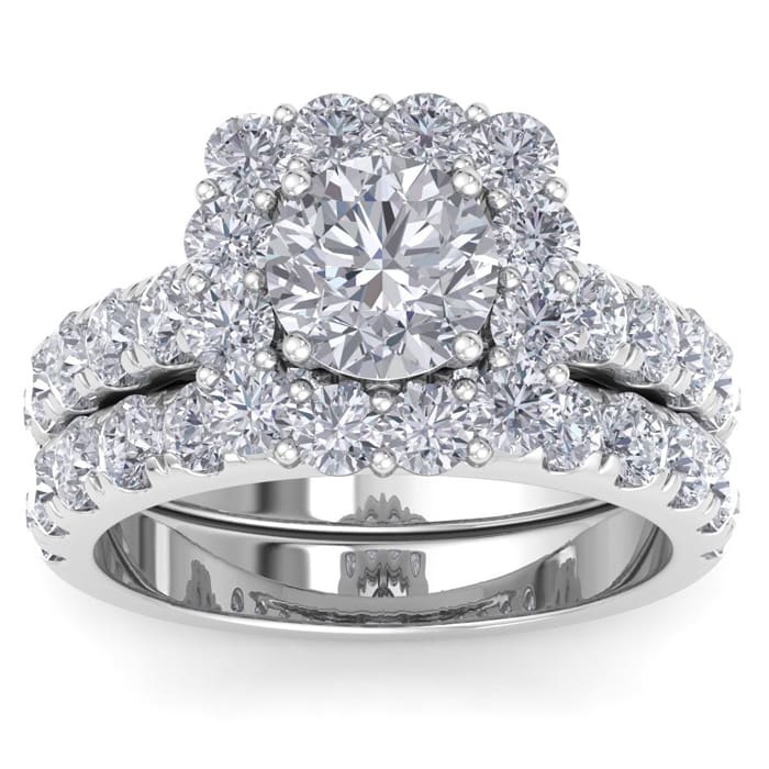 3 1/2 Carat Halo Diamond Bridal Set In 14K White Gold