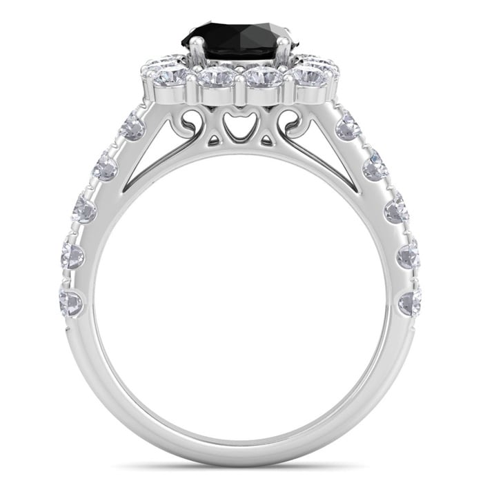 2 1/2 Carat Black Diamond Halo Engagement Ring In 14K White Gold