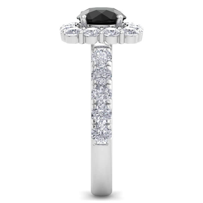 2 1/2 Carat Black Diamond Halo Engagement Ring In 14K White Gold
