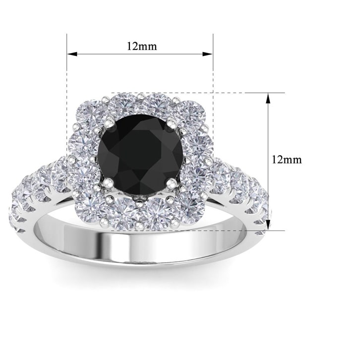 2 1/2 Carat Black Diamond Halo Engagement Ring In 14K White Gold