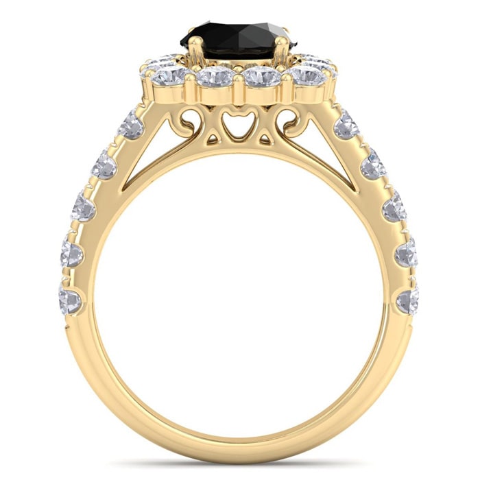 2 1/2 Carat Black Diamond Halo Engagement Ring In 14K Yellow Gold