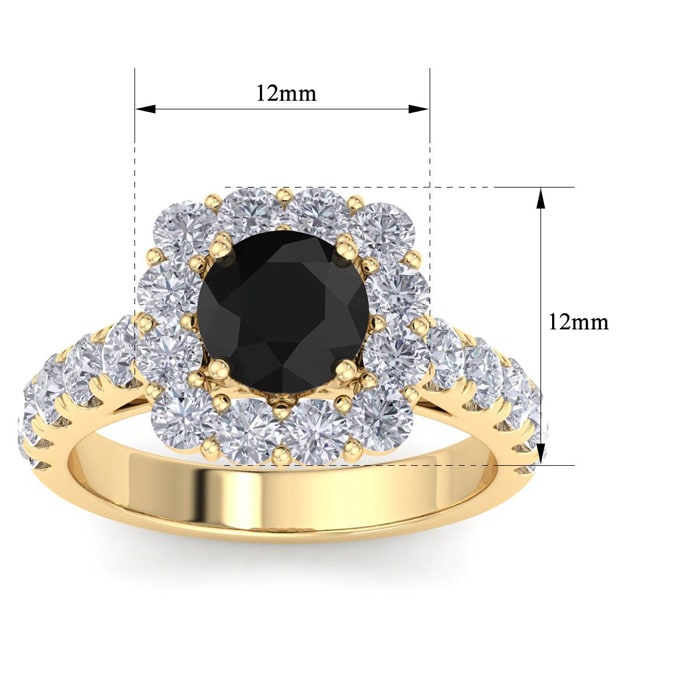 2 1/2 Carat Black Diamond Halo Engagement Ring In 14K Yellow Gold