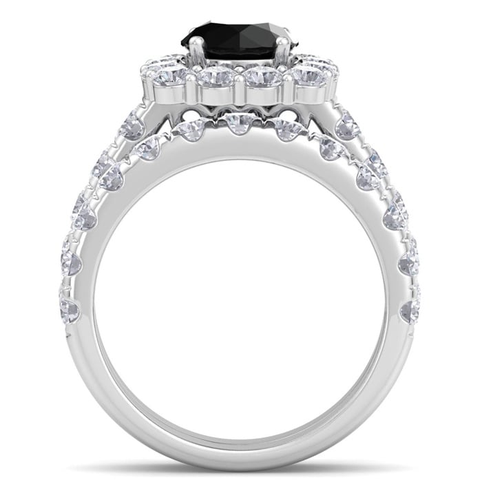 3 1/2 Carat Black Diamond Halo Bridal Set In 14K White Gold