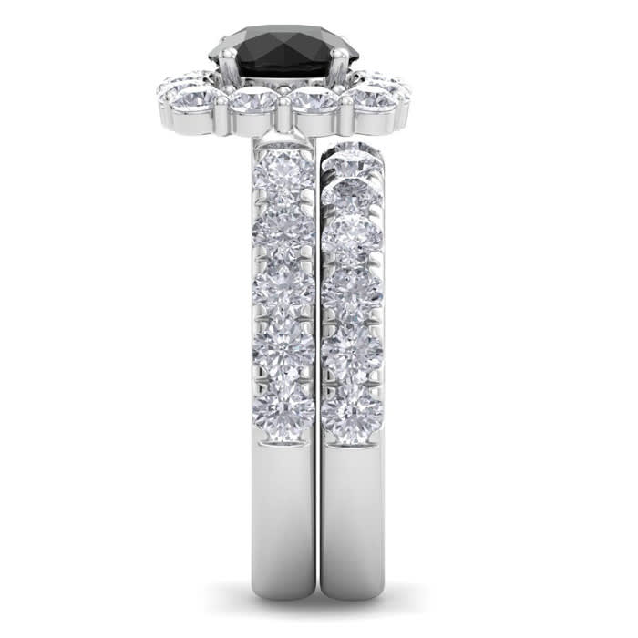 3 1/2 Carat Black Diamond Halo Bridal Set In 14K White Gold