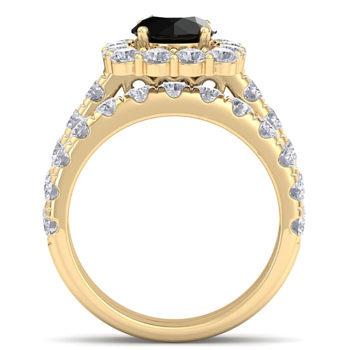 3 1/2 Carat Black Diamond Halo Bridal Set In 14K Yellow Gold