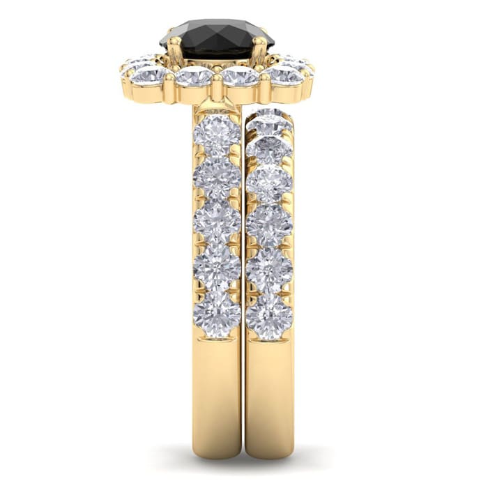 3 1/2 Carat Black Diamond Halo Bridal Set In 14K Yellow Gold