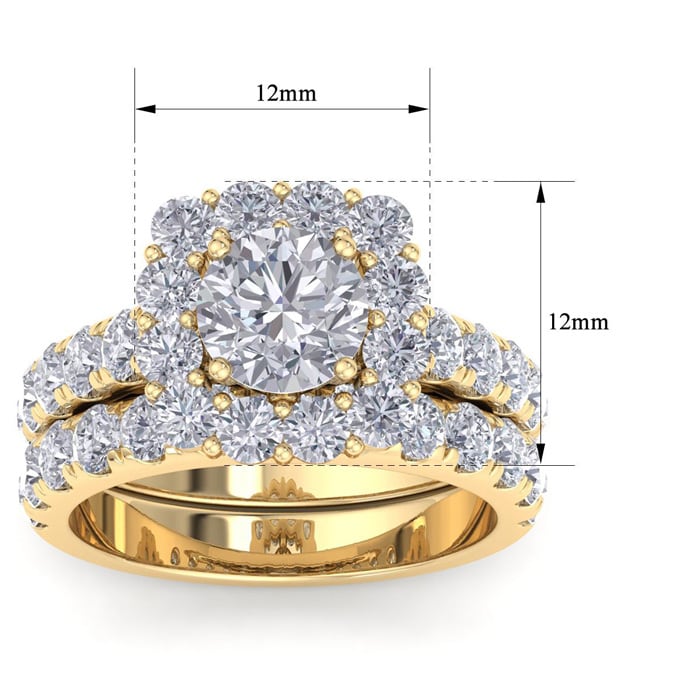 Moissanite Engagement Ring; 3 1/2 Carat Halo Moissanite Bridal Set In 14K Yellow Gold