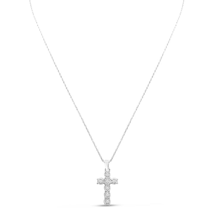 1/10 Carat Diamond Cross Necklace In Sterling Silver, 17 Inches
