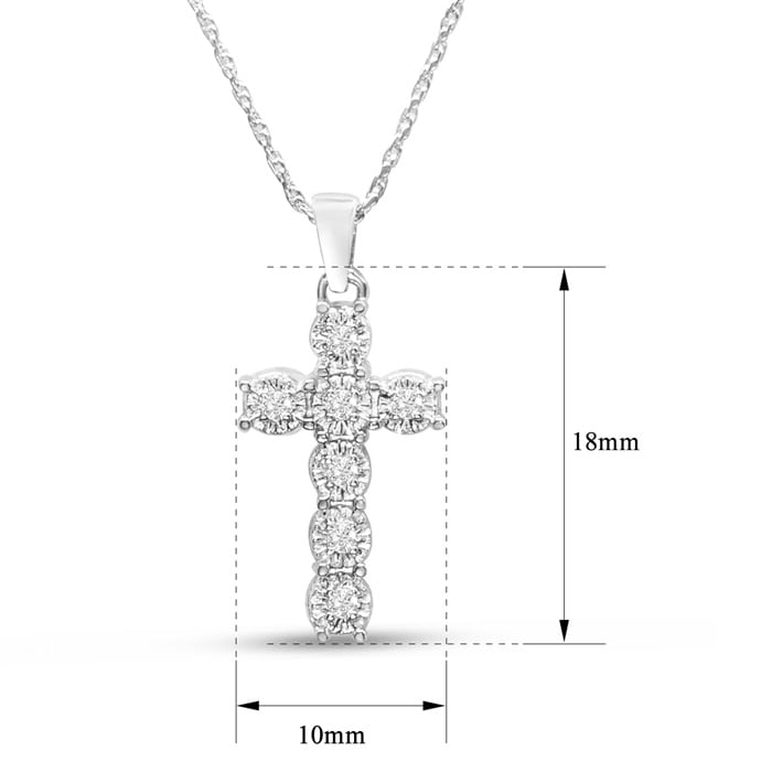1/10 Carat Diamond Cross Necklace In Sterling Silver, 17 Inches