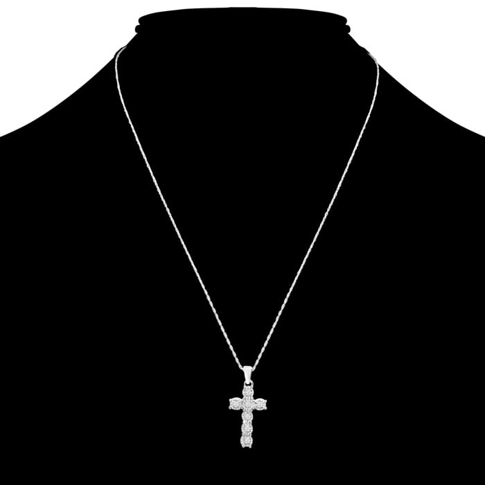 1/10 Carat Diamond Cross Necklace In Sterling Silver, 17 Inches