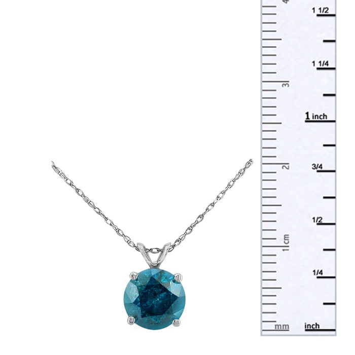 2ct Blue Diamond Solitaire Pendant, 14k White Gold
