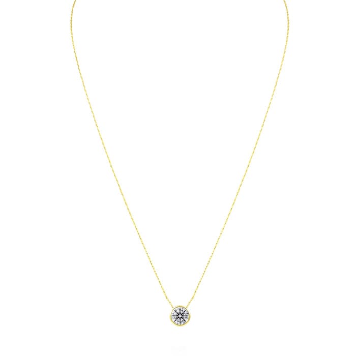 1 Carat Round Shape Lab Grown Diamond Solitaire Necklace In 14K Yellow Gold