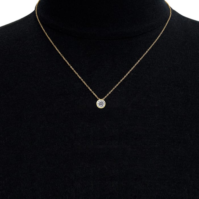 1 Carat Round Shape Lab Grown Diamond Solitaire Necklace In 14K Yellow Gold