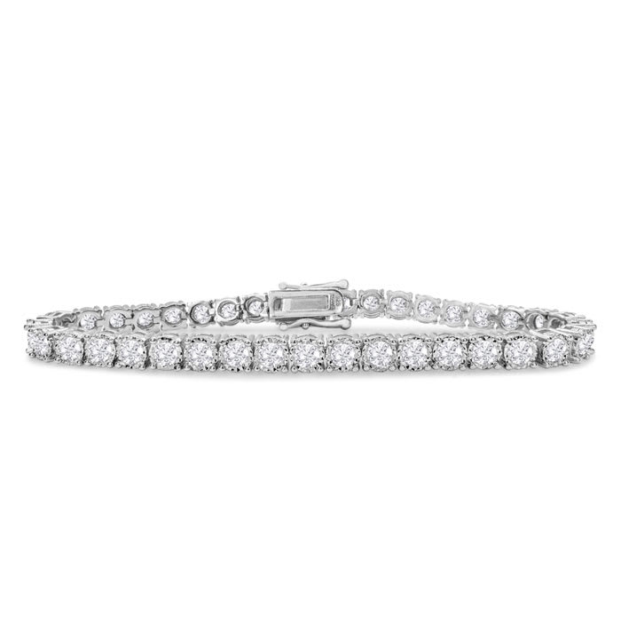 Estate Jewelry 6 Carat Natural Round Diamond Tennis Bracelet In Sterling Silver, 7 Inches