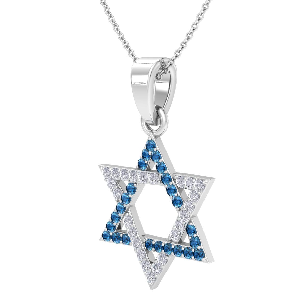 0.40 Carat Blue and White Diamond Star of David Necklace In 14K White Gold, 18 Inches