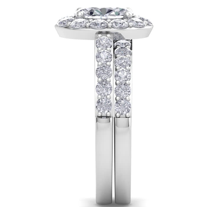 2 1/4 Carat Oval Shape Halo Diamond Bridal Set In 14K White Gold