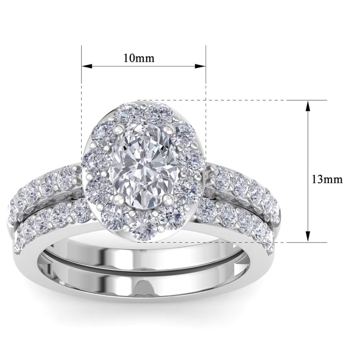 2 1/4 Carat Oval Shape Halo Diamond Bridal Set In 14K White Gold