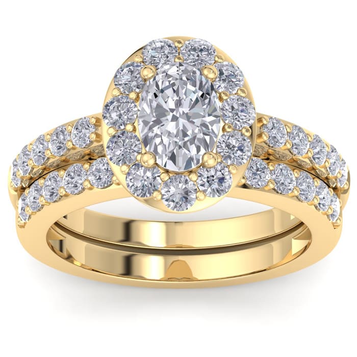 2 1/4 Carat Oval Shape Halo Lab Grown Diamond Bridal Set In 14K Yellow Gold
