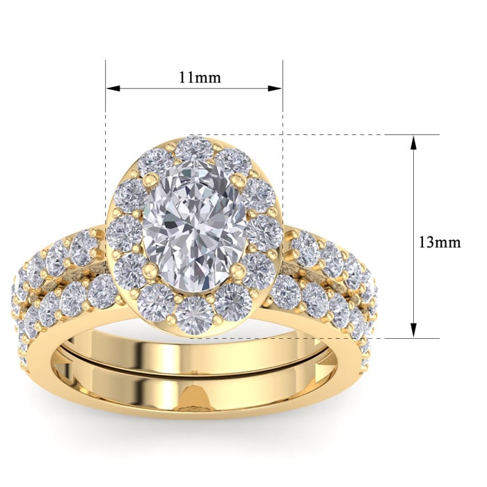 3 1/4 Carat Oval Shape Halo Diamond Bridal Set In 14K Yellow Gold