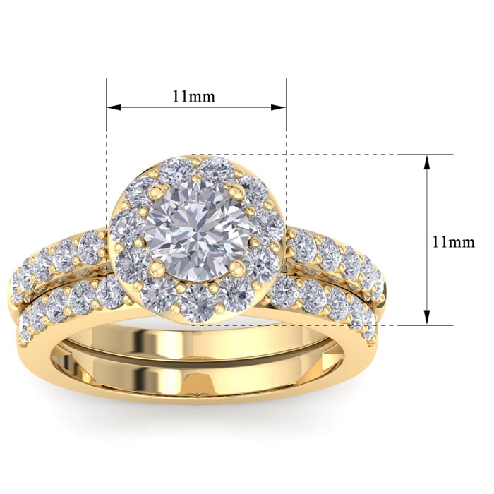 2 1/4 Carat Round Shape Halo Diamond Bridal Set In 14K Yellow Gold
