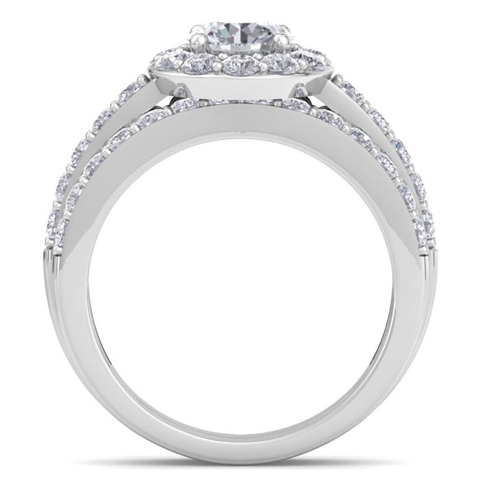 2 1/4 Carat Round Shape Halo Lab Grown Diamond Bridal Set In 14K White Gold