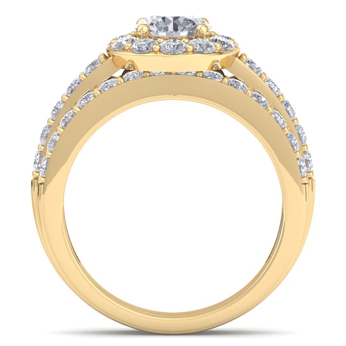 2 1/4 Carat Round Shape Halo Lab Grown Diamond Bridal Set In 14K Yellow Gold