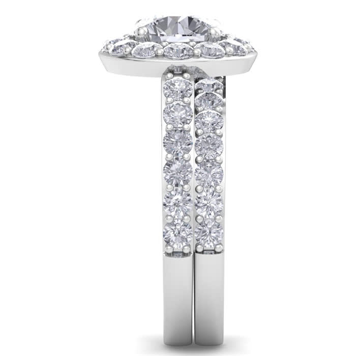 3 1/4 Carat Round Shape Halo Lab Grown Diamond Bridal Set In 14K White Gold
