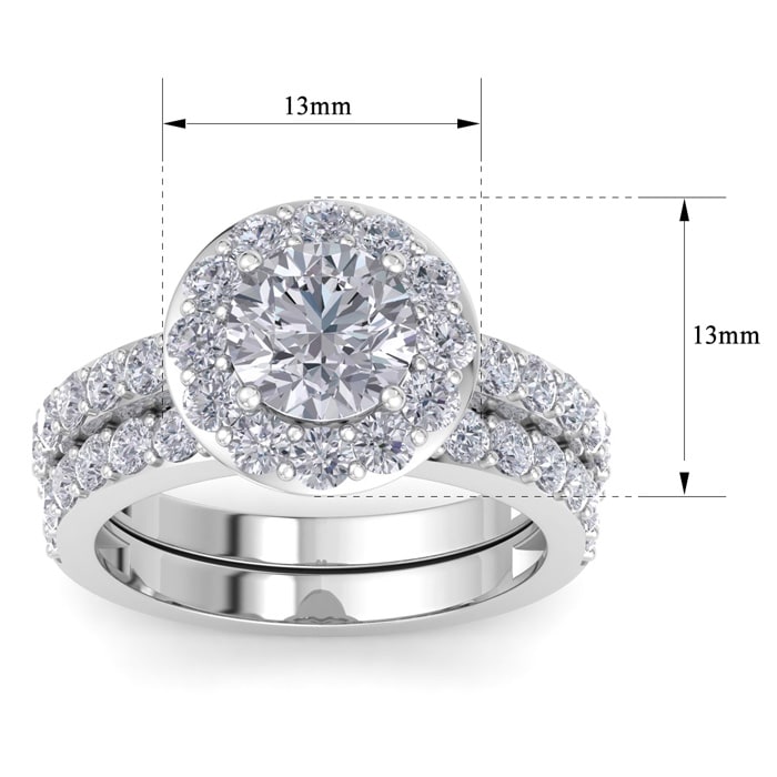 3 1/4 Carat Round Shape Halo Lab Grown Diamond Bridal Set In 14K White Gold