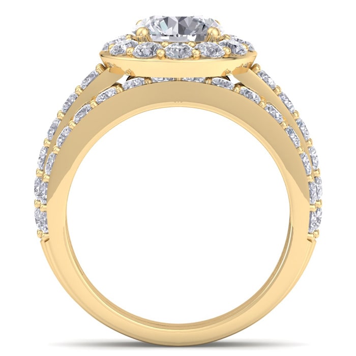 3 1/4 Carat Round Shape Halo Lab Grown Diamond Bridal Set In 14K Yellow Gold