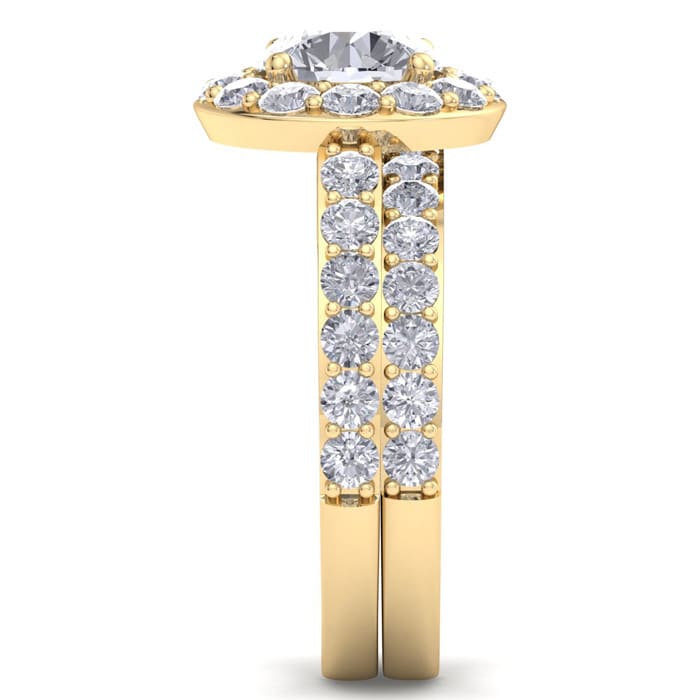 3 1/4 Carat Round Shape Halo Lab Grown Diamond Bridal Set In 14K Yellow Gold