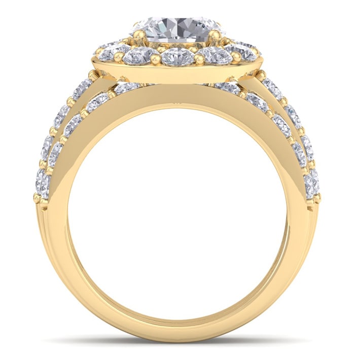 4 1/4 Carat Round Shape Halo Diamond Bridal Set In 14K Yellow Gold