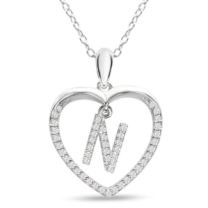 Diamond Initial Necklace; Initial Diamond Necklace In Sterling Silver