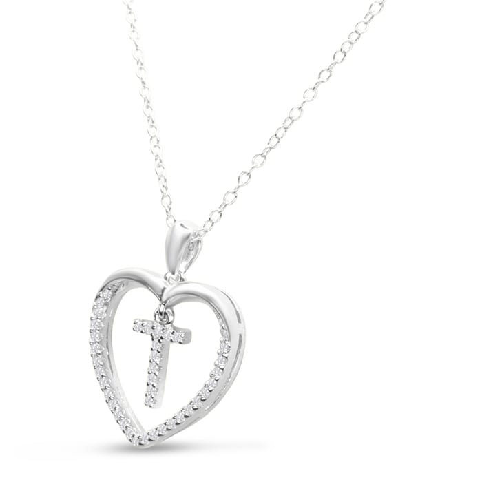 Diamond Initial Necklace; Initial Diamond Necklace In Sterling Silver