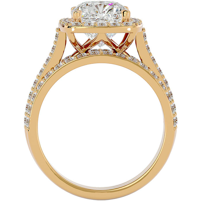 4 1/2 Carat Cushion Cut Halo Lab Grown Diamond Bridal Set In 14 Karat Yellow Gold