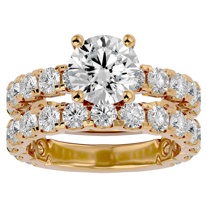 5 Carat Round Lab Grown Diamond Bridal Set In 14 Karat Yellow Gold