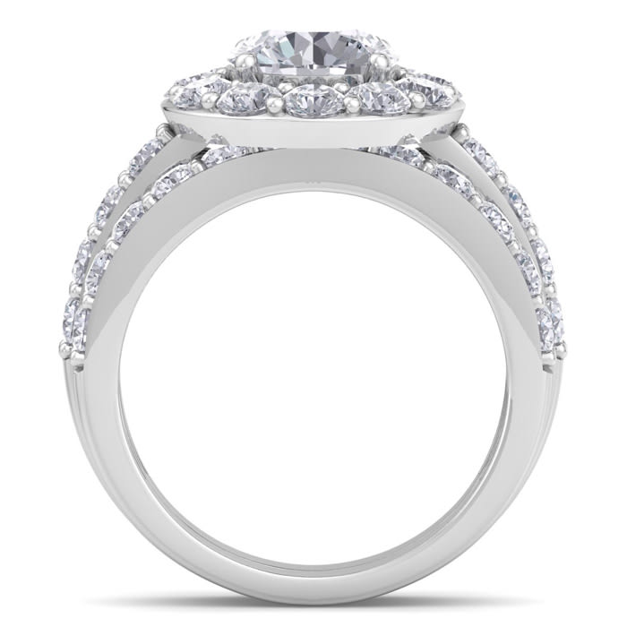 4 1/4 Carat Round Shape Halo Lab Grown Diamond Bridal Set In 14K White Gold