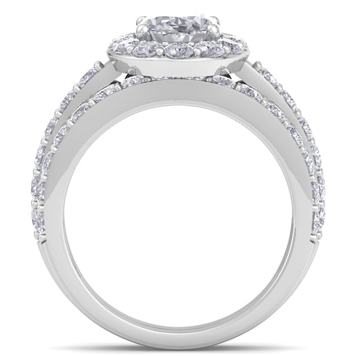 3 1/4 Carat Oval Shape Halo Lab Grown Diamond Bridal Set In 14K White Gold