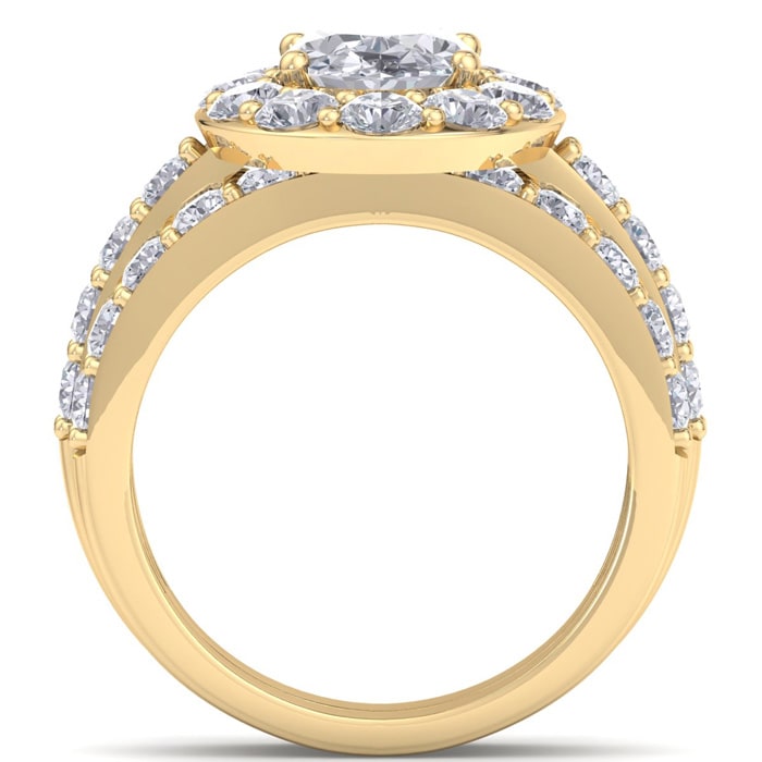 4 1/4 Carat Oval Shape Halo Lab Grown Diamond Bridal Set In 14K Yellow Gold