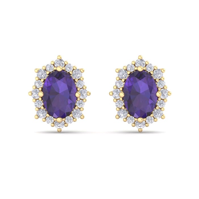 Amethyst Earrings: 2 Carat Amethyst and Diamond Earrings