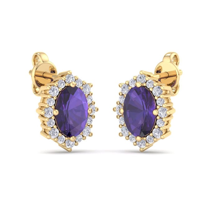 Amethyst Earrings: 2 Carat Amethyst and Diamond Earrings