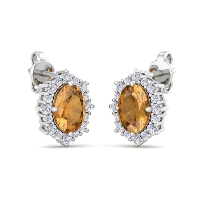 Citrine Earrings: 2 Carat Citrine and Diamond Earrings