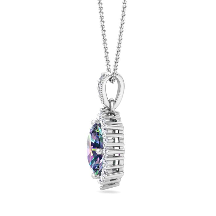 1-3/4 Carat Oval Shape Mystic Topaz Necklace With Diamond Halo In 14 Karat White Gold, 18 Inches