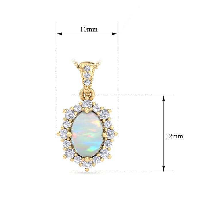 1-1/3 Carat Oval Shape Opal and Diamond Necklace In 14K Yellow Gold