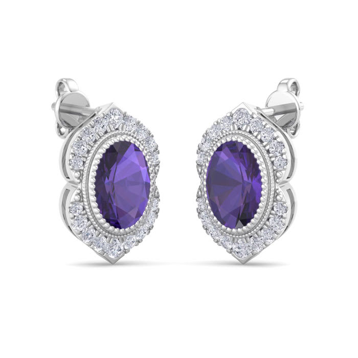 Amethyst Earrings: 2 Carat Amethyst and Diamond Earrings