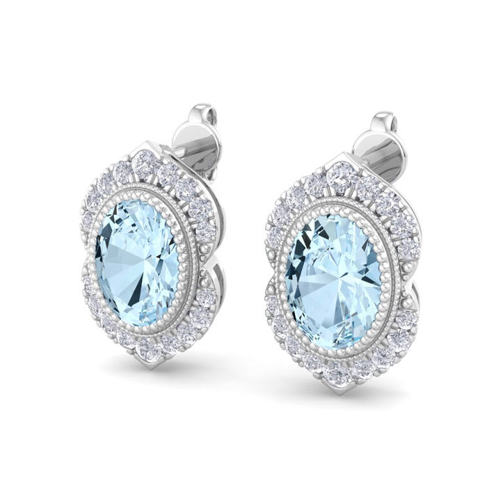 Aquamarine Earrings: 2 Carat Aquamarine and Diamond Earrings