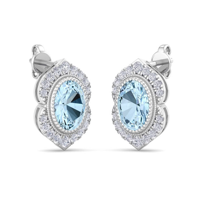 Aquamarine Earrings: 2 Carat Aquamarine and Diamond Earrings
