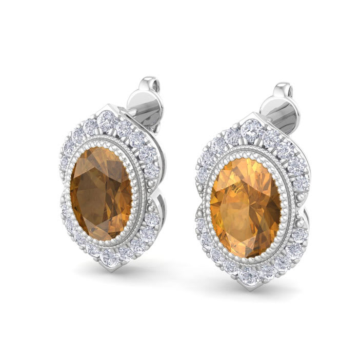 Citrine Earrings: 2 Carat Citrine and Diamond Earrings
