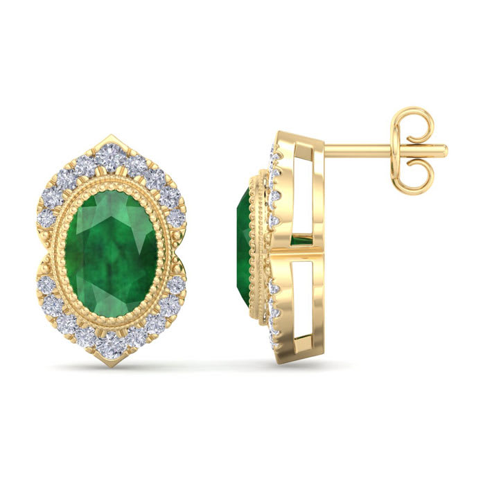 Emerald Earrings: 2 Carat Emerald and Diamond Earrings