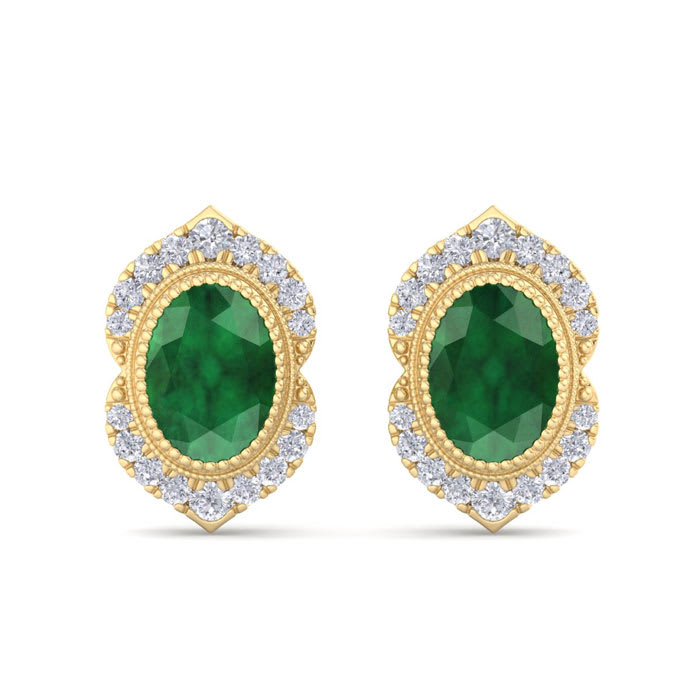 Emerald Earrings: 2 Carat Emerald and Diamond Earrings